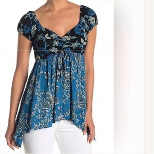 Free People Black and Blue Floral Blouse